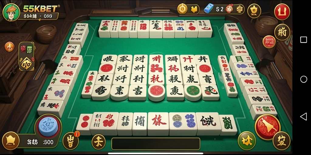 Screenshot 55KBET menampilkan gameplay Mahjong yang menarik.