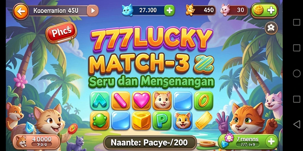 Tampilan gameplay <strong>777LUCKY</strong> yang menarik dalam suasana Match-3.