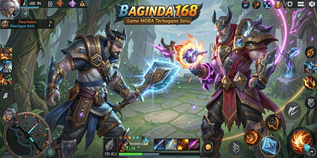 BAGINDA168 menampilkan gameplay MOBA yang seru dan kompetitif.