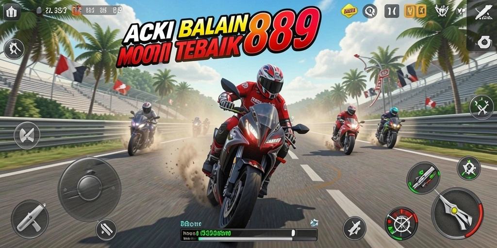 Tampilan gameplay seru dari NAGA889 saat balapan motor.