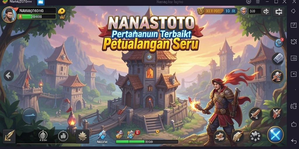 Gameplay NANASTOTO menampilkan menara yang strategis melawan gelombang musuh.