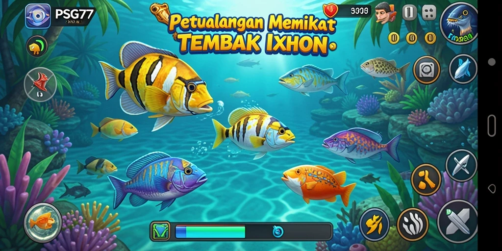 Tampilan seru saat menangkap ikan dalam PSG77.