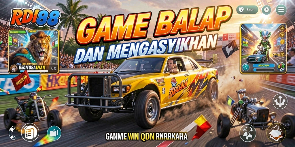 Tampilan gameplay RDI88 dengan mobil balap yang memukau dan lintasan yang menantang.