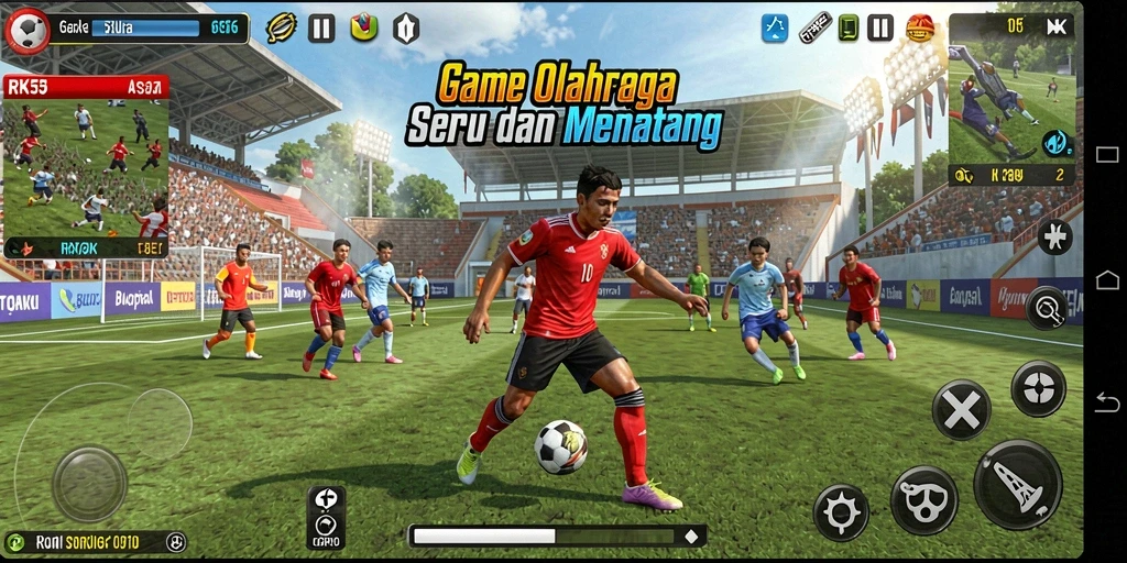 Tampilan gameplay menakjubkan dari RK55 yang penuh aksi olahraga.