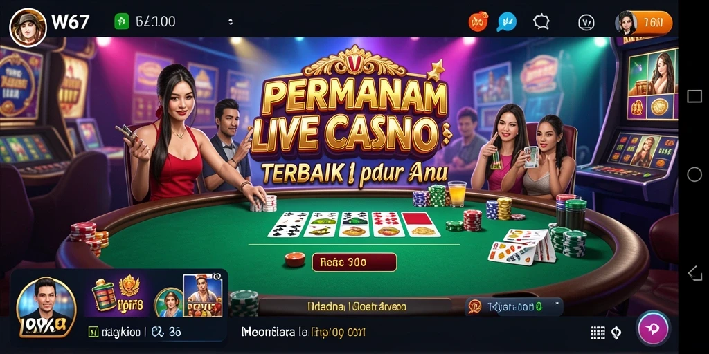 Tampilan gameplay Live Casino yang menarik dan interaktif di W67.